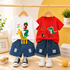 Plum & Pop Kids Boys Cotton Alligator & Girafffe Printed T-Shirt & Shorts Set pack of 2 - White & Red