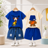 Plum & Pop Kids Boys Cotton Dog & Bear Printed T-Shirt & Shorts Set pack of 2 - Navy & Blue