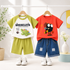 Plum & Pop Kids Boys Cotton Dino & Text Printed T-Shirt & Shorts Set pack of 2 - Red & Green