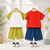 Plum & Pop Kids Boys Cotton Dino & Text Printed T-Shirt & Shorts Set pack of 2 - Red & Green