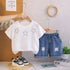 Plum & Pop Kids Boy's Cotton Star Embellished Print T-Shirt & Shorts Set - White