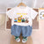 Boys Cotton Half Sleeves Tee & Shorts Set Pack of 2  - Orange Yellow & Happy Animal