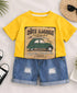 Plum & Pop Kids Boy's Cotton Car Print T-Shirt & Shorts Set - Yellow