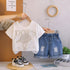 Plum & Pop Kids Boy's Cotton Cap Embellished Print T-Shirt & Shorts Set - White