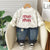 Boy's Cotton Fleece Winter Text Printed Sweatshirt With Denim Pant Set - Cream