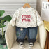 Boy's Cotton Fleece Winter Text Printed Sweatshirt With Denim Pant Set - Cream
