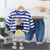 Boy's Cotton Loop Knit Winter Full Sleeves Teddy Embroidered Sweatshirt & Denim Pant Set - Blue