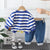 Boy's Cotton Loop Knit Winter Full Sleeves Teddy Embroidered Sweatshirt & Denim Pant Set - Blue