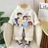 Boy's Cotton Fleece Winter Kids Printed Sweatshirt With Joggers Set - Cream