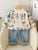 Boy's Cotton Fleece Winter All Over Print Sweatshirt With Denim Pant Set - Cream