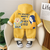 Boy's Cotton Fleece Winter Kids Printed Sweatshirt With Joggers Set - Yellow