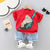 Boys Cotton Half Sleeves Tee & Shorts Set Pack of 2  - Red Teddy & White Rainbow