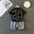 Boys Cotton Half Sleeves Tee & Shorts Set Pack of 2  - Black Urban & Space Denim