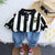 Boy's Cotton Stripes & Dino Printed Sweatshirt With Joggers Set - Black & Cream