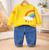 Boy's Cotton Dino & Rainbow Printed Sweatshirt With Joggers Set - White & Yellow