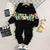 Boy's Cotton Santa & Text Print Sweatshirt With Joggers Set - Red & Black