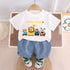 Boy's White Animals Print T-Shirt & Shorts Set