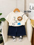 Plum & Pop Kids Boys Cotton Animals & Plants Printed T-Shirt & Shorts Set - Cream