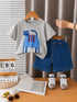 Plum & Pop Kids Girls Cotton Cat Printed T-Shirt & Shorts Set - Grey
