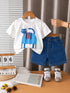 Plum & Pop Kids Girls Cotton Cat Printed T-Shirt & Shorts Set - White