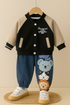 Boy's Cotton Knit Light Winter Text Printed Jacket With Joggers Pant Set - Black