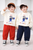 Boys Cotton Fleece Full Sleeves Animal Printed Sweatshirt With Joggers Set Pack of 2 - Red & Navy