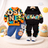 Boy's Cotton Text Printed Sweatshirt With Joggers Set - Orange & Black