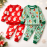 Boy's Cotton Santa & Tree Printed Sweatshirt With Joggers Set - Red & Green