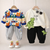 Boy's Cotton Dino Printed Sweatshirt With Joggers Set - Blue & Cream