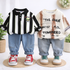 Boy's Cotton Stripes & Text Printed Sweatshirt With Joggers Set - Black & Cream