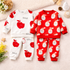 Boy's Cotton Apple & Santa Printed Sweatshirt With Joggers Set - Cream & Red
