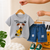 Plum & Pop Kids Boys Cotton Grey Dog Face Printed T-Shirt & Shorts Set - Grey