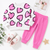 Girl's Cotton Knit Light Winter All Over Heart Printed Sweatshirt With Joggers Pant Set - Lilac