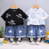 Boys Cotton Half Sleeves Tee & Shorts Set Pack of 2  - Black Balenciaga & Blue Street Teddy