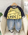 Boy's Light Winter Cotton Crocodile Printed Sweatshirt With Jeans Set - Yellow&Black