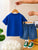 Plum & Pop Kids Boys Cotton Blue Dog Face Printed T-Shirt & Shorts Set - Blue