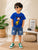 Plum & Pop Kids Boys Cotton Blue Dog Face Printed T-Shirt & Shorts Set - Blue