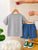 Plum & Pop Kids Boys Cotton Grey Dog Face Printed T-Shirt & Shorts Set - Grey