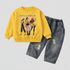 Girl's Cotton Nova Printed Sweatshirt With Jeans Set - Yellow