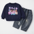 Girl's Cotton K-Pop Printed Sweatshirt With Jeans Set - Navy