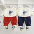 Boys Cotton Fleece Full Sleeves Animal Printed Sweatshirt With Joggers Set Pack of 2 - Red & Navy