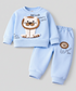 Boy's Cotton Winter Full Sleeves Hello Lion Printed Sweatshirt & Jogger Pant Set - Blue