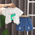 Plum & Pop Kids Boys Green Baby Crocodile Graphic T-Shirt with Denim Shorts Set