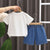 Plum & Pop Kids Boys Green Baby Crocodile Graphic T-Shirt with Denim Shorts Set