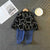Boy's Cotton Knit Light Winter Teddy Printed Sweatshirt With Joggers Pant Set - Black