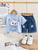 Plum & Pop Kids Girls Cotton Blue Cat Printed T-Shirt & Shorts Set - Blue