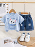 Plum & Pop Kids Girls Cotton Blue Cat Printed T-Shirt & Shorts Set - Blue
