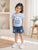 Plum & Pop Kids Girls Cotton Blue Cat Printed T-Shirt & Shorts Set - Blue