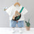 Boy's White Teddy Print T-Shirt & Denim Shorts Set
