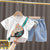 Boy's White Teddy Print T-Shirt & Denim Shorts Set
